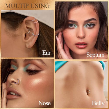Opal Septum Jewelry Surgical Steel Septum Ring Daith Rook Tragus Earring | Hinged Segment Nose Hoop Ring,Hypoallergenic Septum Piercings for Women,Conch Cartilage Helix Jewelry,Diameter 6mm to 10mm - color: Black,Purple Opal, size: 16G 10mm