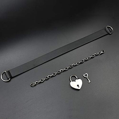 Goth Choker Necklaces for Women, Black Choker and Heart Padlock Day Collar with Key, Black PU Leather Choker Collar for Women