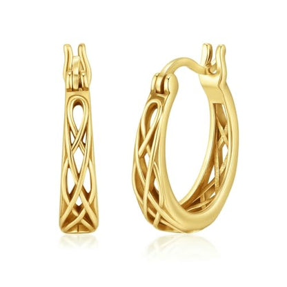 14K Gold Earrings for Women Gold Filigree/Celtic Huggie Earrings Jewelry Easter Mothers Day Gifts for Mom Girlfriend - style: Celtic-C
