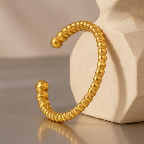 hotoo Gold Open Cuff Bangles Wide Woven Bracelets For Women Stainless Steel Stackable Jewelry For Xmas Birthday Gifts - style: Meteor Hammer
