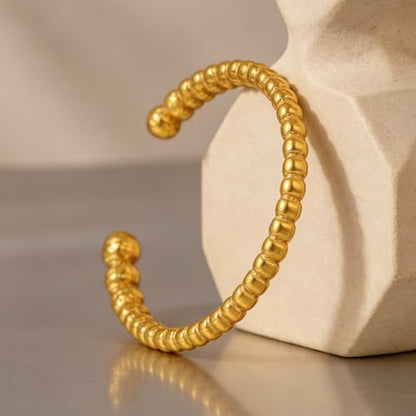 hotoo Gold Open Cuff Bangles Wide Woven Bracelets For Women Stainless Steel Stackable Jewelry For Xmas Birthday Gifts - style: Meteor Hammer
