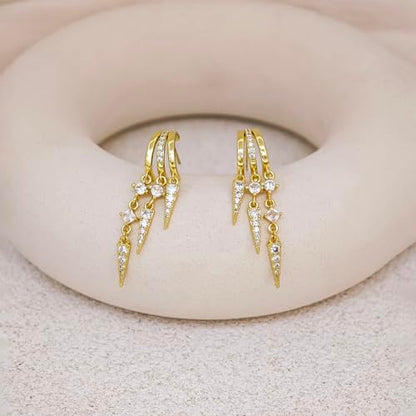 Pearl Earrings for Women Trendy, 14k Gold Plated Freshwater CZ Leaf Pearl Dangle Drop Gold Earrings Lightweight Hypoallergenic Stud Earring Bridesmaid Wedding Gold Jewelry for Women Gifts - style: cz dangle earrings-5