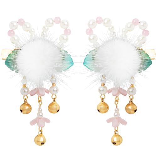 A Pair Wedding Hair Clips, Handmade Floral Design Crystal Hair Clips Pearl Barrettes, Rhinestones Flower Clips Pearl Headpieces Hair Pins Hair Accessories for Women Girls (Green&White) - color: Green&White