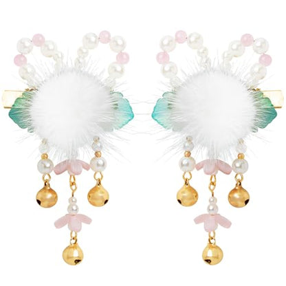 A Pair Wedding Hair Clips, Handmade Floral Design Crystal Hair Clips Pearl Barrettes, Rhinestones Flower Clips Pearl Headpieces Hair Pins Hair Accessories for Women Girls (Green&White) - color: Green&White