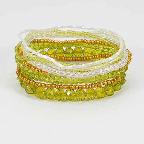 Boho Colorful Stackable Crystal Glass Beads Stretch Bracelets Multilayered Bracelets for Women Bohemian Jewelry - color: Green 9pcs