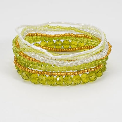 Boho Colorful Stackable Crystal Glass Beads Stretch Bracelets Multilayered Bracelets for Women Bohemian Jewelry - color: Green 9pcs