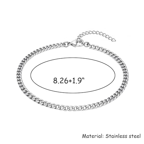 PICNHUAN Gold/Silver Ankle Bracelets for Women 14K Gold Plated Women's Anklets Silver Cuban Chain Anklet Waterproof Stainless Steel Anklet Summer Beach Foot Chain Jewelry Gifts for Women - color: Silver/Chain