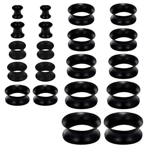 6G-25mm Thin & Thick Silicone Ear Gauges Stretching Kit Flexible Tunnels Plugs for Ear Expander Gauge Earlets Plug Set Gauges Kit - style: Black-Mix Size-6G-20mm
