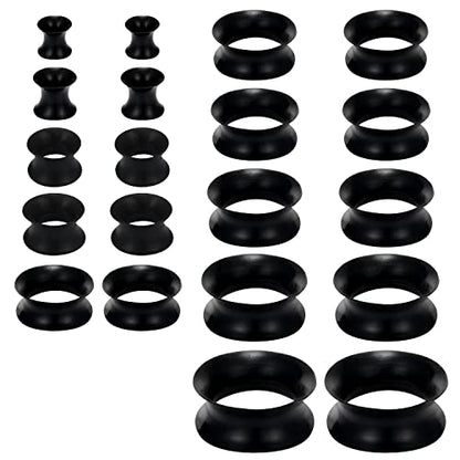 6G-25mm Thin & Thick Silicone Ear Gauges Stretching Kit Flexible Tunnels Plugs for Ear Expander Gauge Earlets Plug Set Gauges Kit - style: Black-Mix Size-6G-20mm