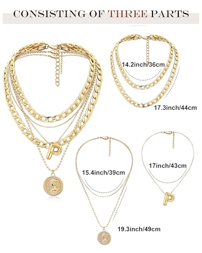 MJartoria Layered Necklaces for Women Trendy Balloon Initial Coin Pendant Necklace Dainty Chunky Chain Choker Necklaces Jewelry Birthday Gifts - color: Gold, style: P