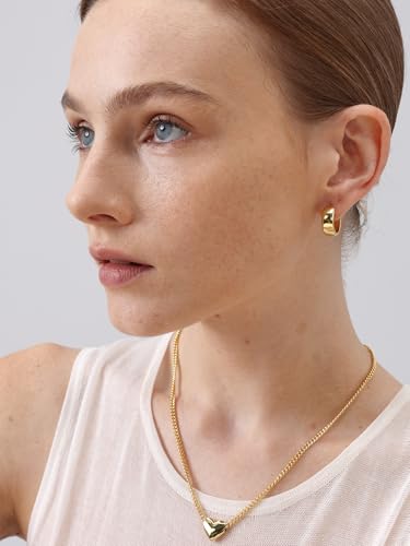 FRUMOS 18K Gold Plated Chunky Hoop Earrings for Women Fashion Thick Gold Hoops Set Jewelry for Birthday Christmas Gifts - color: Dome Gold