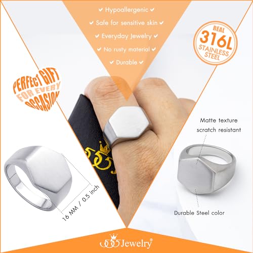 555Jewelry Stainless Steel Solid Plain High Polish Round Signet Ring for Men - color: Hexagon Silver