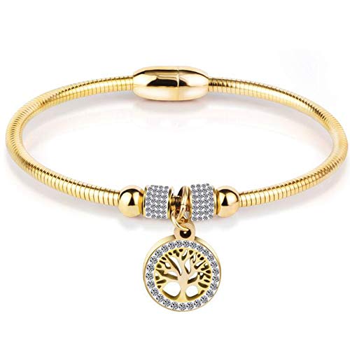 Jude Jewelers Stainless Steel Tree of Life Charm Bangle Bracelet Cocktail Party Anniversary - color: Gold