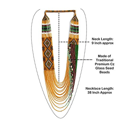 Handmade Native American Style Tribal ethnic Seed Bead Beaded Layered Medallion Necklace - color: Gold