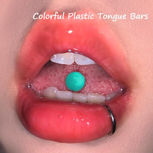 48Pcs 14G Flexible Acrylic Tongue Ring Straight Tongue Barbell | Glow in Dark Plastic Candy Color Tongue Piercing Jewelry for Women Men 16mm Bar