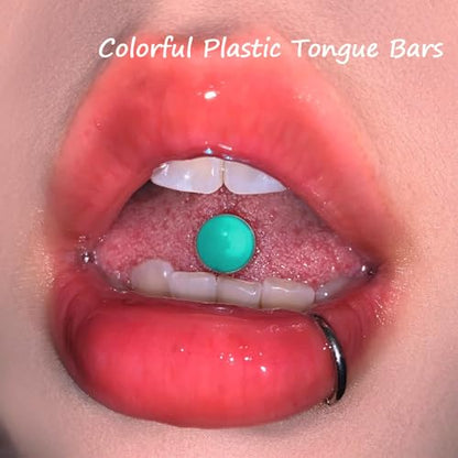 48Pcs 14G Flexible Acrylic Tongue Ring Straight Tongue Barbell | Glow in Dark Plastic Candy Color Tongue Piercing Jewelry for Women Men 16mm Bar