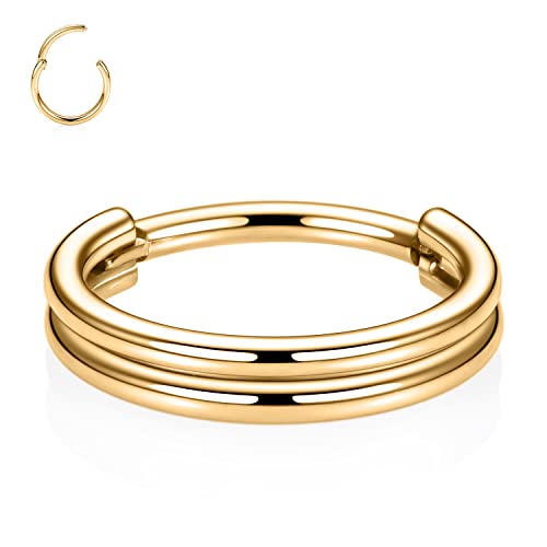 FUNLMO 18G 16G Septum Jewelry Triple Stacked Septum Nose Ring Surgical Steel Daith Conch Helix Cartilage Lobe Piercing Jewelry - color: Style 3: Gold-double stack
