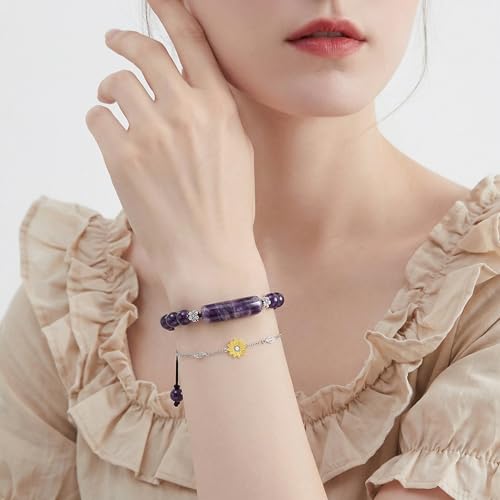 Natural Stone Beaded Bracelets for Women, 7 Chakra Healing Crystal Bracelet, 6mm/8mm Handmade Gemstone Stretch/Adjustable Bangle, Anxiety Relief Yoga Meditation Jewelry, Boho Amethyst Malachite Turquoise Bracelet Gift - color: Style 7