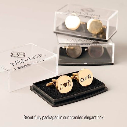 Custom engraved cufflinks for men, personalized wedding gift for groom, father of the bride & groom dad, best men, customized gold & silver cufflinks with dates, quotes or couples initials from bride - style: Groomsman - Best Man