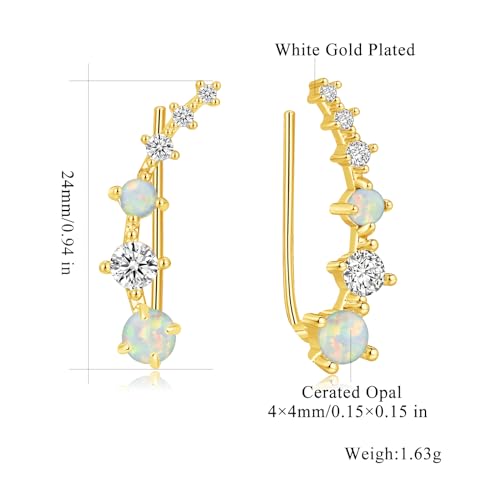 CiNily Star Opal Ear Cuffs Climber Earrings, 14K Gold CZ Ear Crawler Earrings for Women Small Cartilage Stud Earrings Fashion Hypoallergenic Jewelry Christmas Day Gifts, White Gold, Rose Gold - color: Gold-White Opal, size: Round Opal