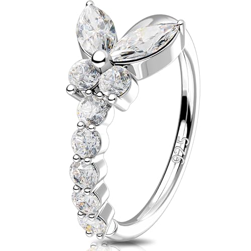 Melighting 20G Nose Ring Hoop 925 Sterling Silver Butterfly Flower Nose Hoop Seamless Open Helix Piercing Clear Double CZ 8 mm Cartilage Earring Nose Piercing for Women - color: Butterfly
