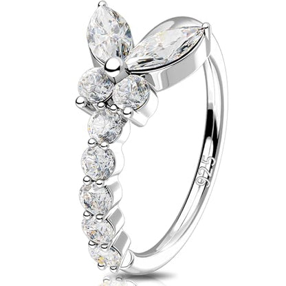 Melighting 20G Nose Ring Hoop 925 Sterling Silver Butterfly Flower Nose Hoop Seamless Open Helix Piercing Clear Double CZ 8 mm Cartilage Earring Nose Piercing for Women - color: Butterfly