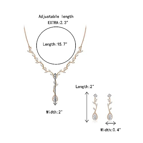 Crysdue Women's Wedding Bridal Jewelry Set for Brides Bridesmaids Cubic Zirconia Flower Leaf Vine Necklace Dangle Earrings for Prom Party - style: 5-gold