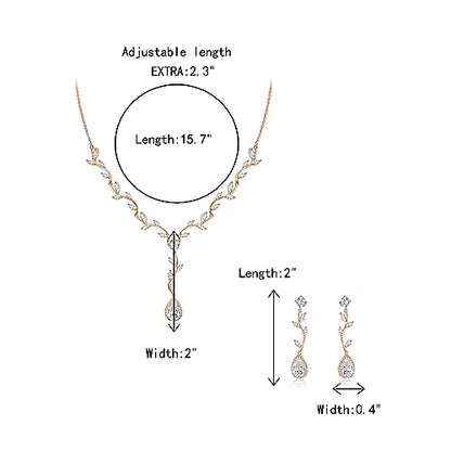 Crysdue Women's Wedding Bridal Jewelry Set for Brides Bridesmaids Cubic Zirconia Flower Leaf Vine Necklace Dangle Earrings for Prom Party - style: 5-gold