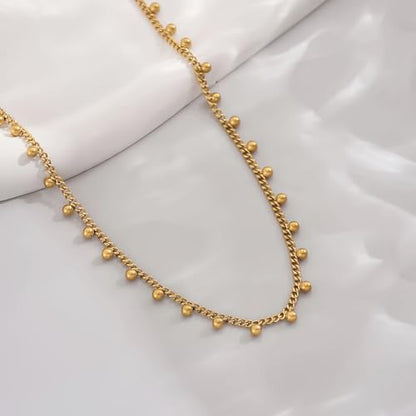 Gold Chain Necklace for Women 18K Gold Plated Dainty Star Cross Heart Cuabn Choker Chains Stainless Steel Trendy Jewelry Christmas Gifts - color: Cuban Ball Drop