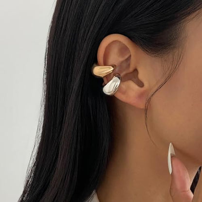 Chunky Gold Ear Cuff for Women Non-Piercing Cartilage Clip-On Earrings Trendy Jewelry Gift - color: A1:Chunky Ear Cuff
