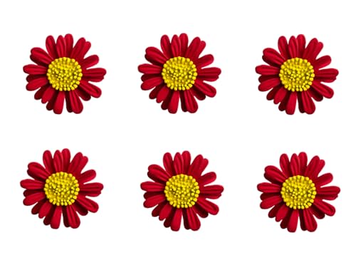 6 Pcs Daisy Flower Brooches, Sunflower Lapel Pins, Sun Flower Brooches, Floral Lapel Pins for Women Fashion Jewelry Accessories - color: Red