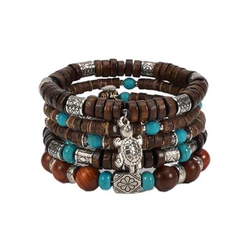 Boho Wooden Beads Bracelets Bohemian Bracelet Stack for Men Women Wood Beaded Bracelet Set - color: B