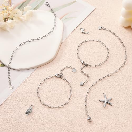 KYUNHOO 10pcs Paperclip Bracelets Chains Set with Adjustable Extender Chain | 6.3 Inches Paperclip Chain for Jewelry Making 304 Stainless Steel Bracelet Kit with Lobster Clasps Jewelry Findings - color: 3x9 paperclip silver