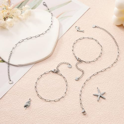 KYUNHOO 10pcs Paperclip Bracelets Chains Set with Adjustable Extender Chain | 6.3 Inches Paperclip Chain for Jewelry Making 304 Stainless Steel Bracelet Kit with Lobster Clasps Jewelry Findings - color: 3x9 paperclip silver