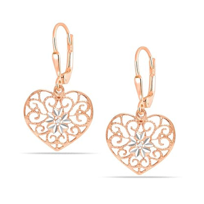 LeCalla 925 Sterling Silver Leverback Drop Earrings | Lightweight Italian Teardrop Dangle Earring for Women - color: Filigree Heart