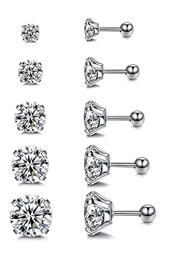 316L Surgical Stainless Steel Huggie Hoop Earrings 8MM Silver Stud Earrings Set Hypoallergenic Earrings for Women Men Girls