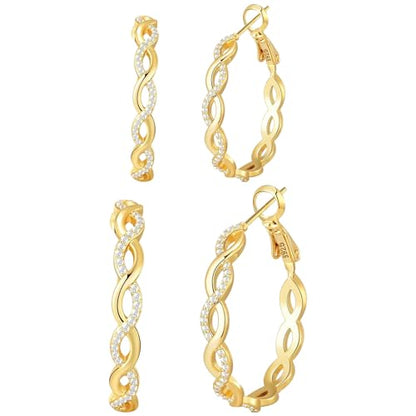 Senteria S925 Sterling Silver Post Twisted Hoop Earrings Hypoallergenic | Lightweight Silver Hoop Earrings AAAAA Cubic Zirconia Nickel Free for Sensitive Ears Twisted Hoops for Women Gifts 20-60MM - color: gold-20/30mm