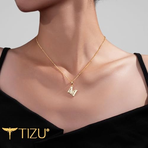 TIZU Initial Necklaces for Women - Dainty 14K Gold Plated Letter Pendant Trendy Personalized Initial A-Z Necklaces Jewelry Gift - color: Gold-M