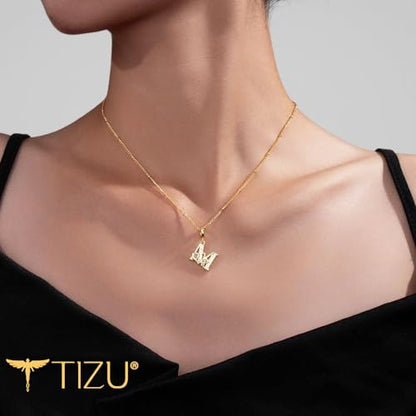 TIZU Initial Necklaces for Women - Dainty 14K Gold Plated Letter Pendant Trendy Personalized Initial A-Z Necklaces Jewelry Gift - color: Gold-M