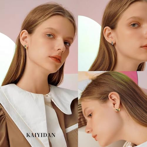 2 Pairs Gold/Silver Hoop Earrings For Women Set Trendy,14K Plated Gold Chunky Huggie Hoop Earings Pack,Oval Twisted Statement Silver Hoops,Fashion Jewelry Gift - color: B1 Black Square Hoops set