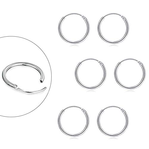 EPIRORA Sterling Silver Hoop Earrings for Women Men, Hypoallergenic Cartilage Earring Endless Small Hoop Earrings Set, 3 Pairs Tragus Earrings (8mm/10mm/12mm) - style: 10# 3 Pairs(12mm*3)