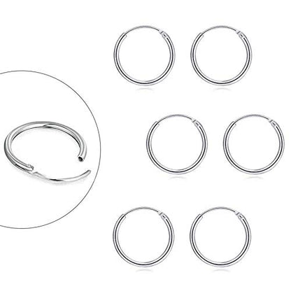 EPIRORA Sterling Silver Hoop Earrings for Women Men, Hypoallergenic Cartilage Earring Endless Small Hoop Earrings Set, 3 Pairs Tragus Earrings (8mm/10mm/12mm) - style: 10# 3 Pairs(12mm*3)