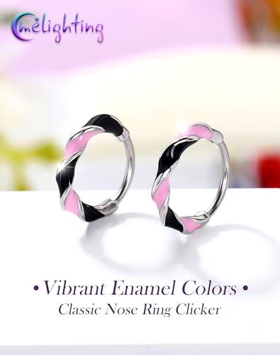 Melighting 20G Twist Nose Ring Hoop Stainless Steel 316L Piercing Jewelry | 7/8 mm Nose Piercing Jewelry, Cute Hinged Segment Clicker Lobe Helix Daith Cartilage Earring for Women - color: Steel PKB, size: 20g8mm