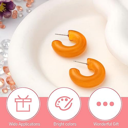 Ecally 12 Pairs Acrylic Resin Hoop Earrings Set Multiple Colors Resin Hoops Summer Lightweight Marble Earrings for Women Party Gifts Jewelry