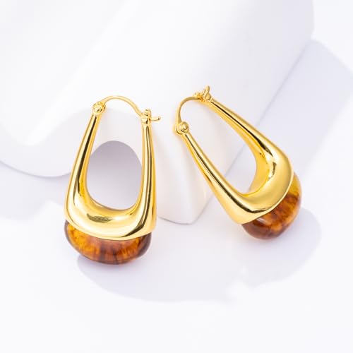Acrylic Gold Hoop Earrings Chunky Statement Dangle Drop Huggie Earring Colorful Resin Jewelry for Women - color: Amber