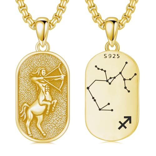 SIMONLY Zodiac Necklace 925 Sterling Silver Constellation Necklace Zodiac Sign Necklaces Horoscope Jewelry Christmas Birthday Astrology Gifts for Women Men Unisex - style: Sagittarius-Gold