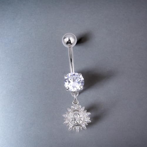 B BodyPJ Sparkles 14G Religious Belly Button Ring with Crystal Cross and Religious Charms, Stainless Steel - style: Type E,Silver