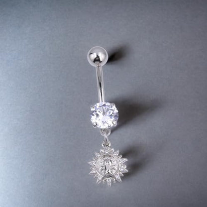 B BodyPJ Sparkles 14G Religious Belly Button Ring with Crystal Cross and Religious Charms, Stainless Steel - style: Type E,Silver