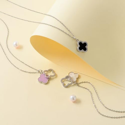 Clover Necklace For Women 18k Gold Plated Silver Lucky Four Leaf Clover Pendent Necklaces Trendy Dainty Jewelry Gifts for Women - color: Gold-Pink