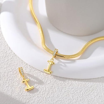 Hapour Gold Initial Letter Charms 925 Sterling Silver Alphabet Beads | 14K Gold Plated, A-Z Letter Charms, For Bracelets Necklace, Cubic Zirconia, DIY Dangle Pendant Beads, For Women Mom - color: Golden initial letter I